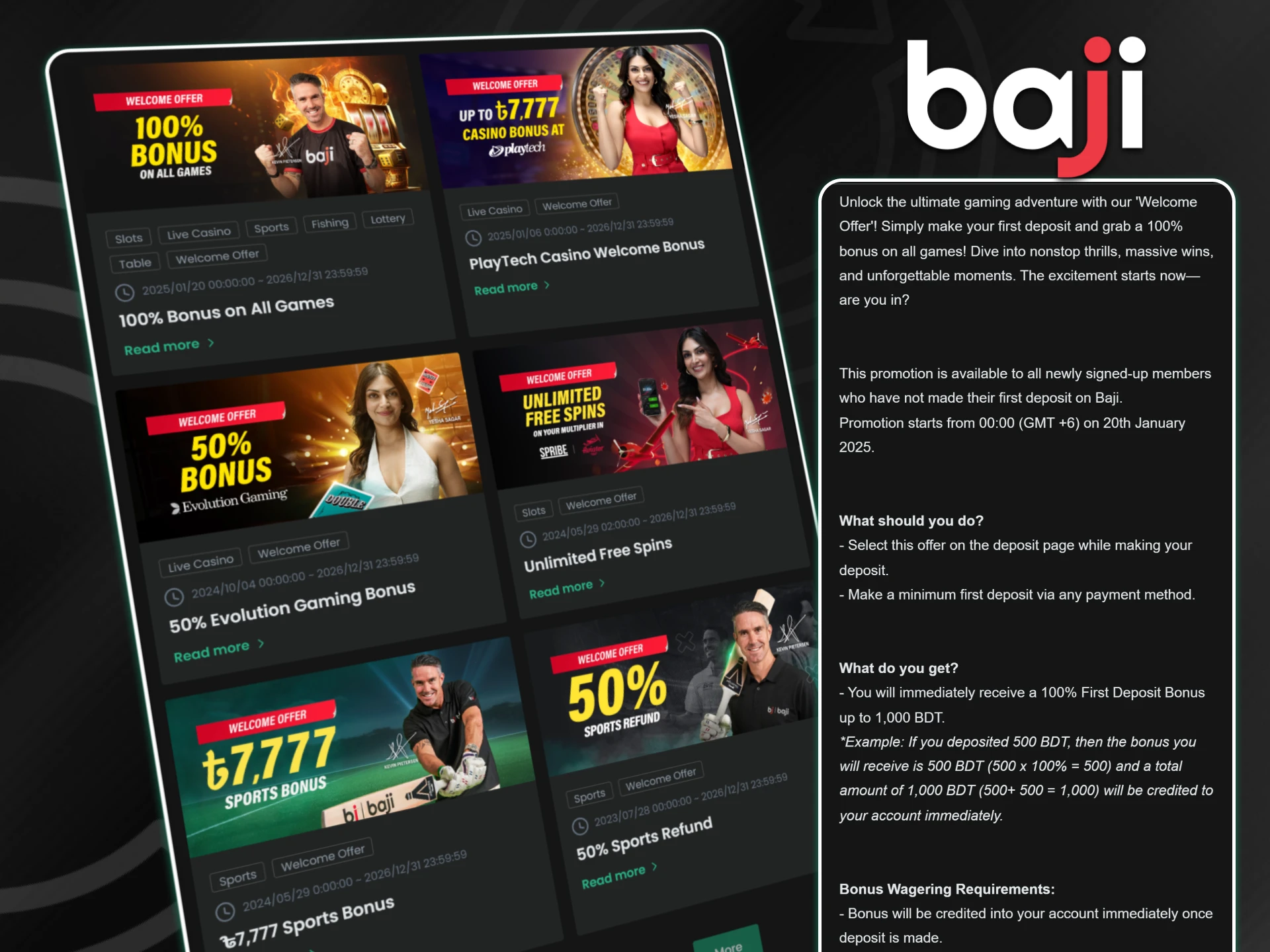 A detailed information panel on the Baji platform displays the wagering multipliers and effective turnover rules required to convert bonus funds into withdrawable cash.